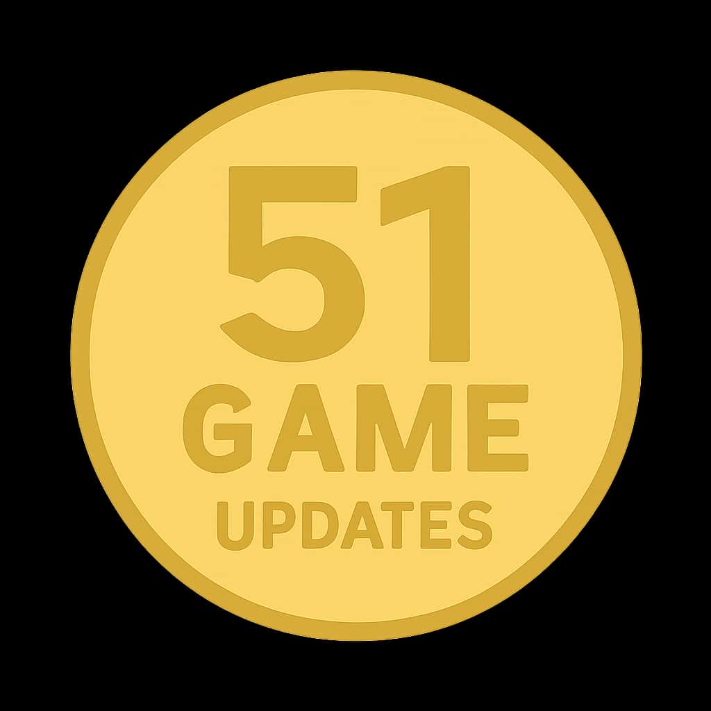 Badge representing guiding resources for 51 Game Updates.